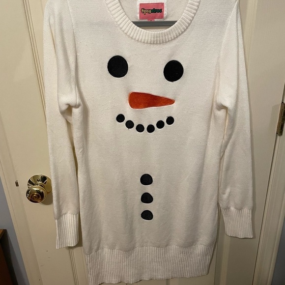 Tipsy Elves White Snowman Sweater Dress Large - Picture 1 of 7